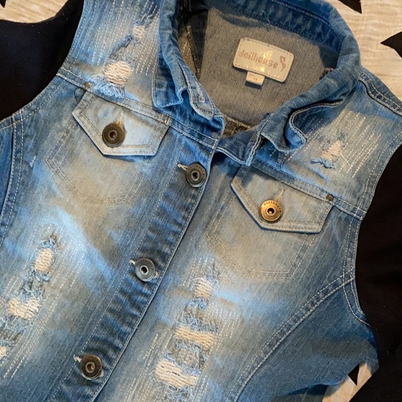 Dollhouse distressed knit sleeved Jean jacket - Picture 3 of 4